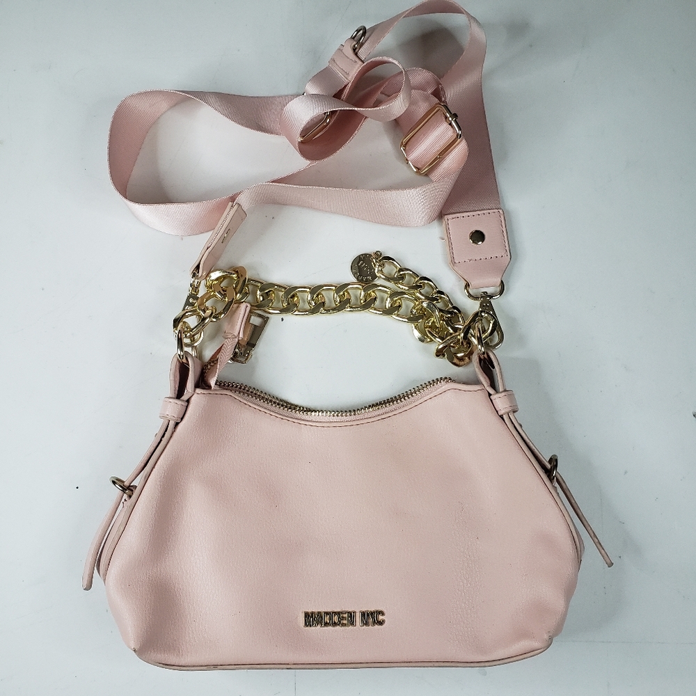 Madden NYC Pink Crossbody Purse Bag w/ Gold Chain Charm And Removable Strap